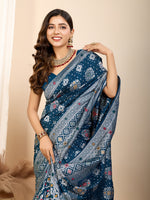 Thumbnail for Vedant Vastram Maslin Dola Silk Kanjeevaram Silk Saree - Navy - Distacart