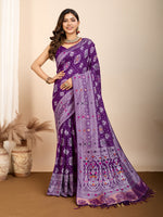 Thumbnail for Vedant Vastram Maslin Dola Silk Kanjeevaram Silk Saree - Violet - Distacart
