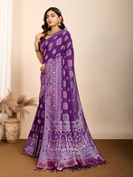 Thumbnail for Vedant Vastram Maslin Dola Silk Kanjeevaram Silk Saree - Violet - Distacart