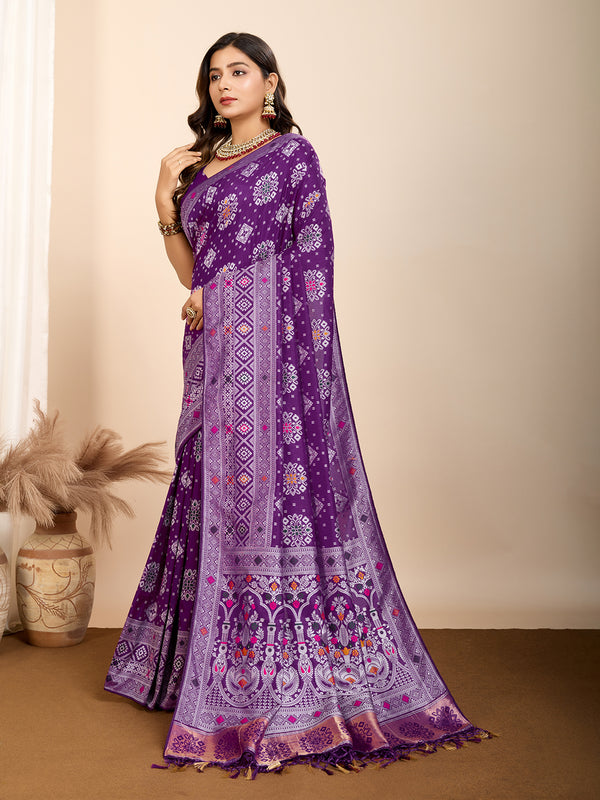 Vedant Vastram Maslin Dola Silk Kanjeevaram Silk Saree - Violet - Distacart