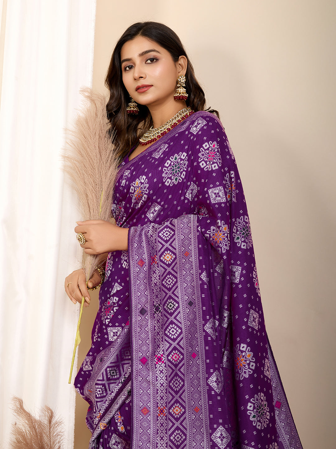 Vedant Vastram Maslin Dola Silk Kanjeevaram Silk Saree - Violet - Distacart