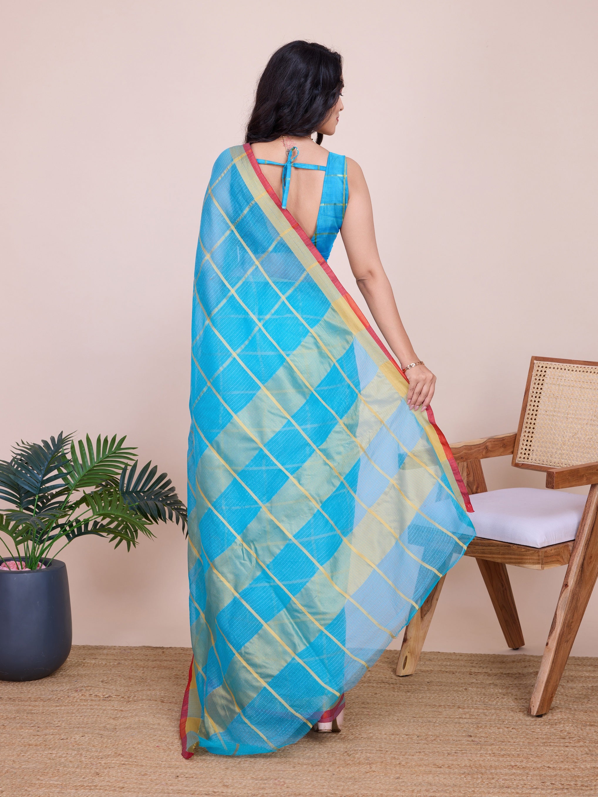 Vedant Vastram Cotton Silk Jacquard Fancy Saree - Firozi - Distacart