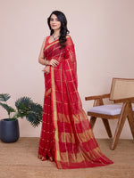 Thumbnail for Vedant Vastram Cotton Silk Jacquard Fancy Saree - Red - Distacart