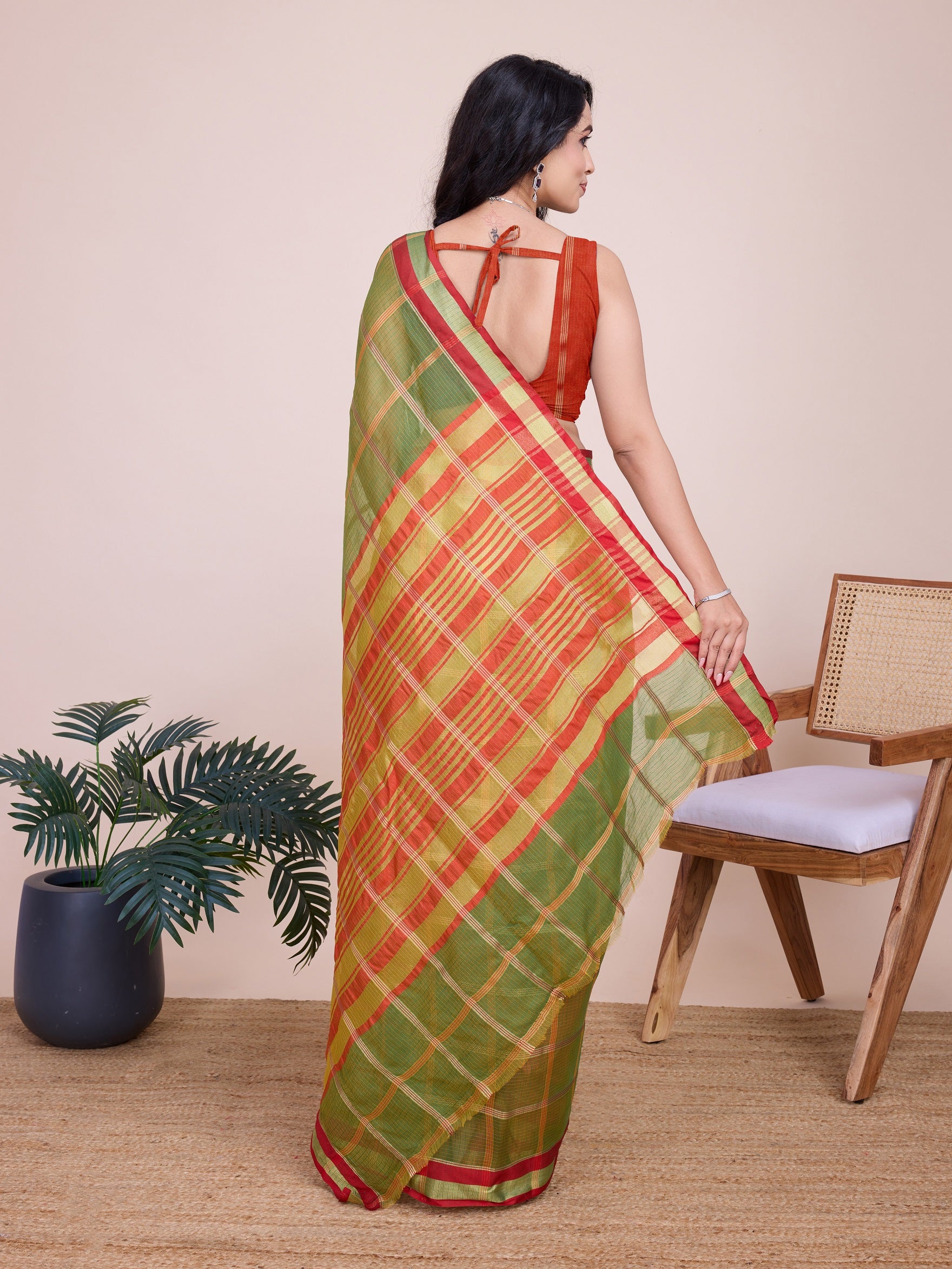 Vedant Vastram Cotton Silk Jacquard Fancy Saree - Mahendi - Distacart