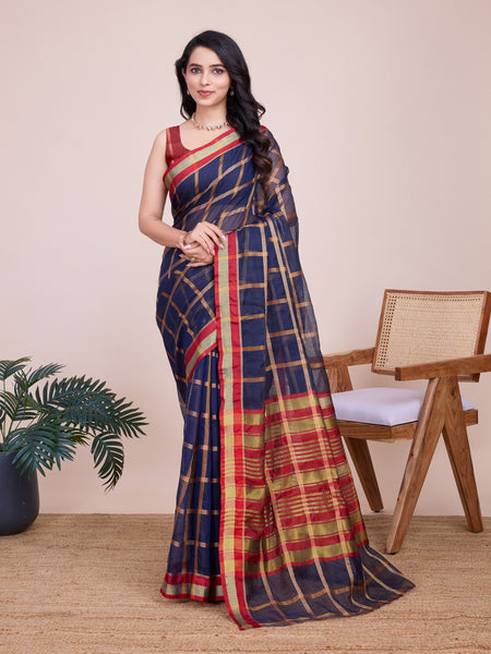 Vedant Vastram Cotton Silk Jacquard Fancy Saree - Navy - Distacart