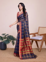 Thumbnail for Vedant Vastram Cotton Silk Jacquard Fancy Saree - Navy - Distacart