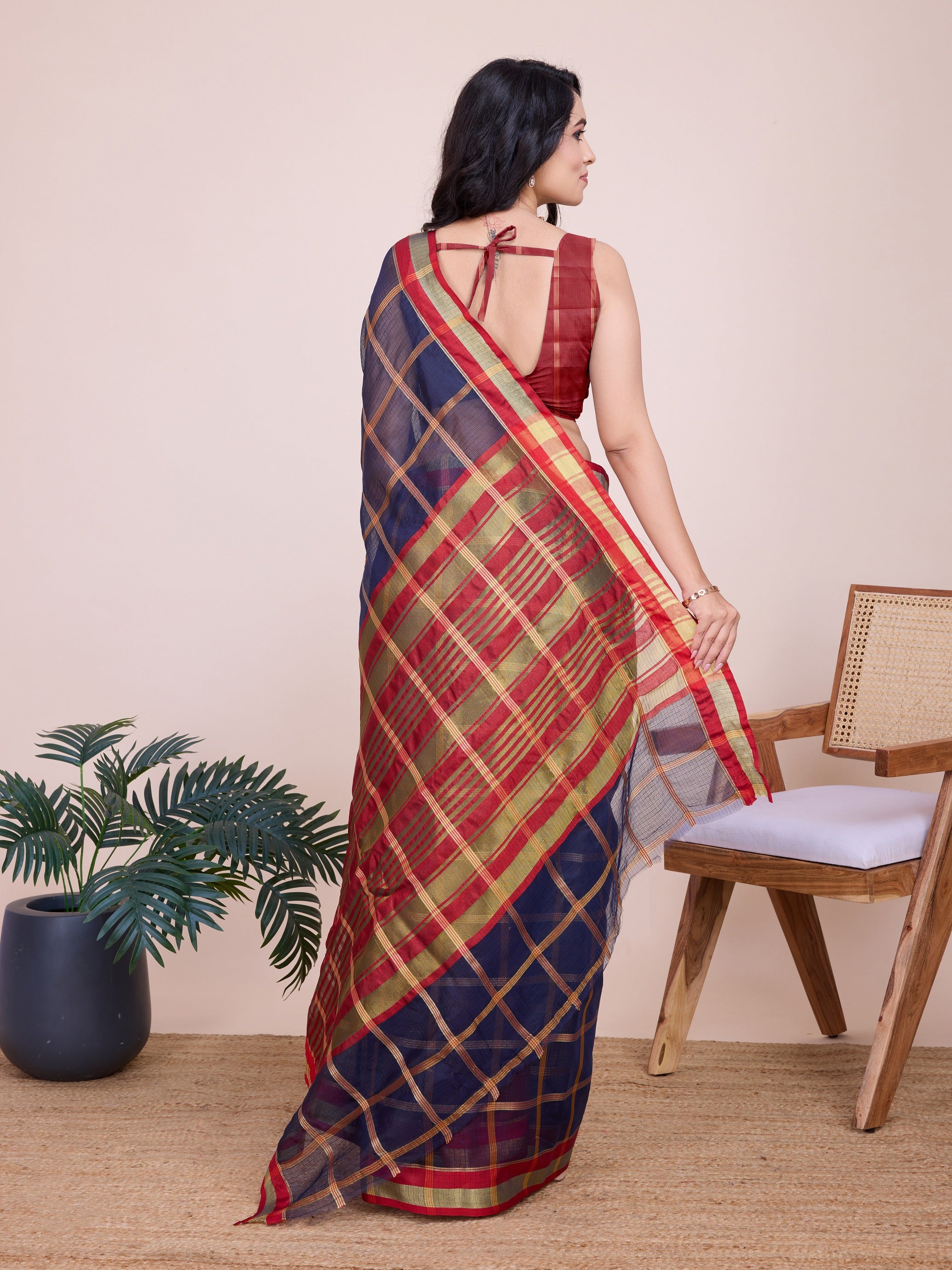 Vedant Vastram Cotton Silk Jacquard Fancy Saree - Navy - Distacart