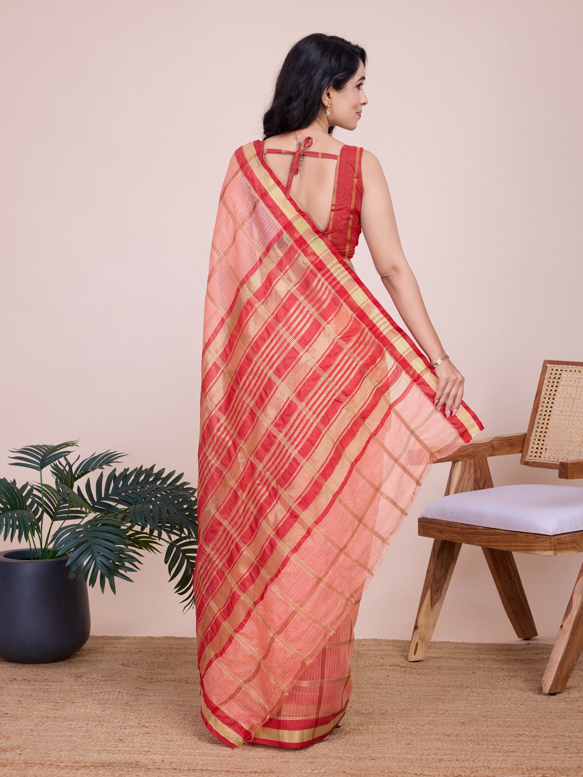 Vedant Vastram Cotton Silk Jacquard Fancy Saree - Peach - Distacart