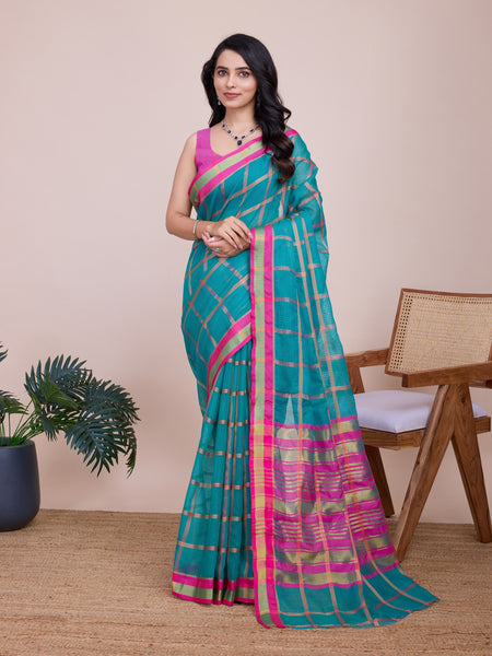 Vedant Vastram Cotton Silk Jacquard Fancy Saree - Seagreen - Distacart
