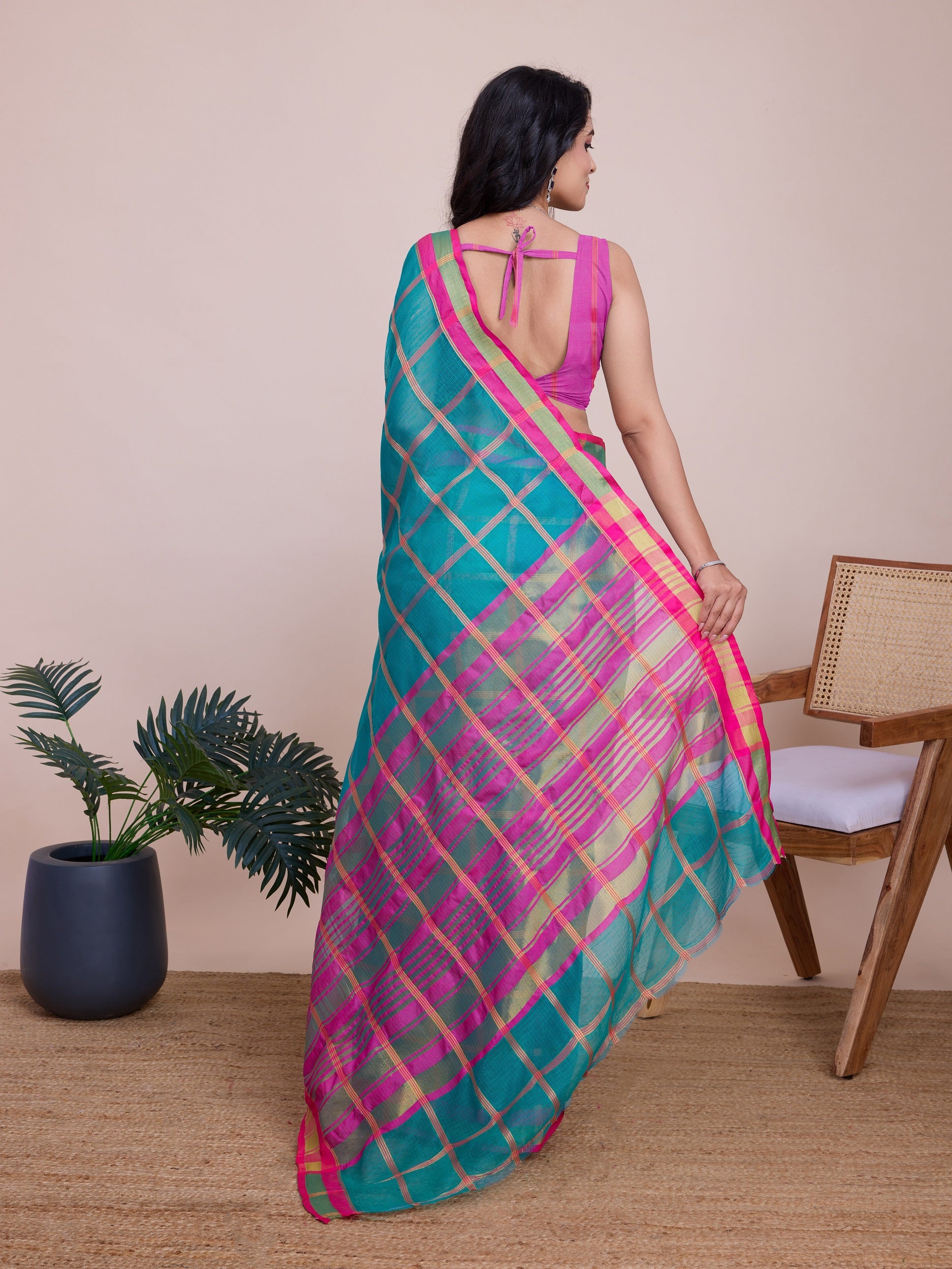 Vedant Vastram Cotton Silk Jacquard Fancy Saree - Seagreen - Distacart