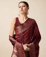 Thumbnail for Vedant Vastram Soft Litchi Silk Banarasi Silk Saree - Maroon - Distacart
