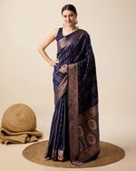 Thumbnail for Vedant Vastram Soft Litchi Silk Banarasi Silk Saree - Navy - Distacart