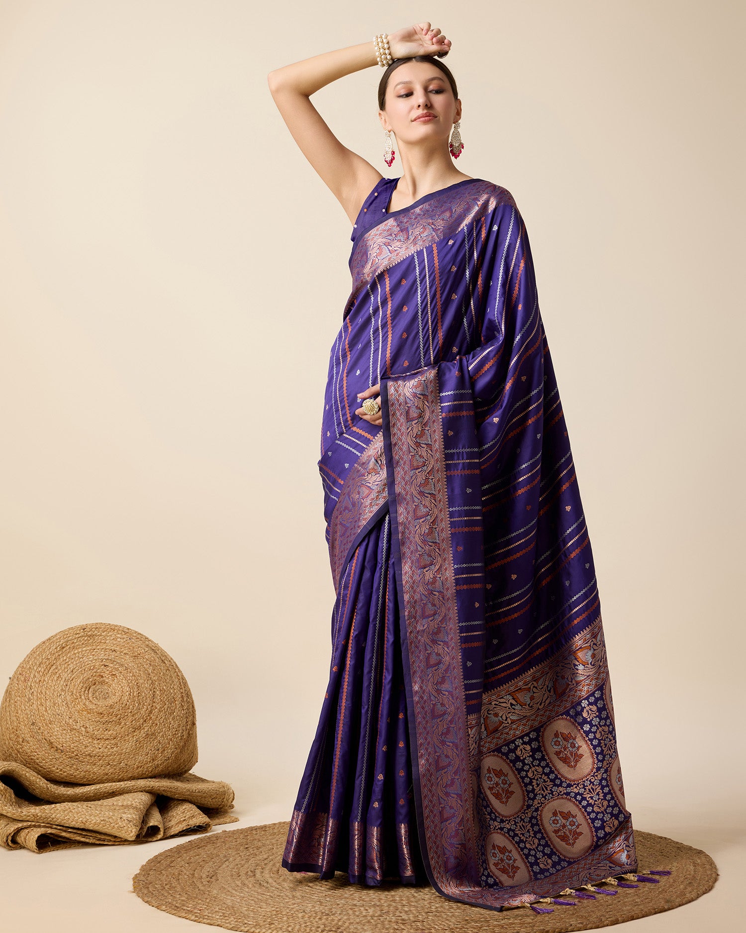 Vedant Vastram Soft Litchi Silk Banarasi Silk Saree - Violet - Distacart