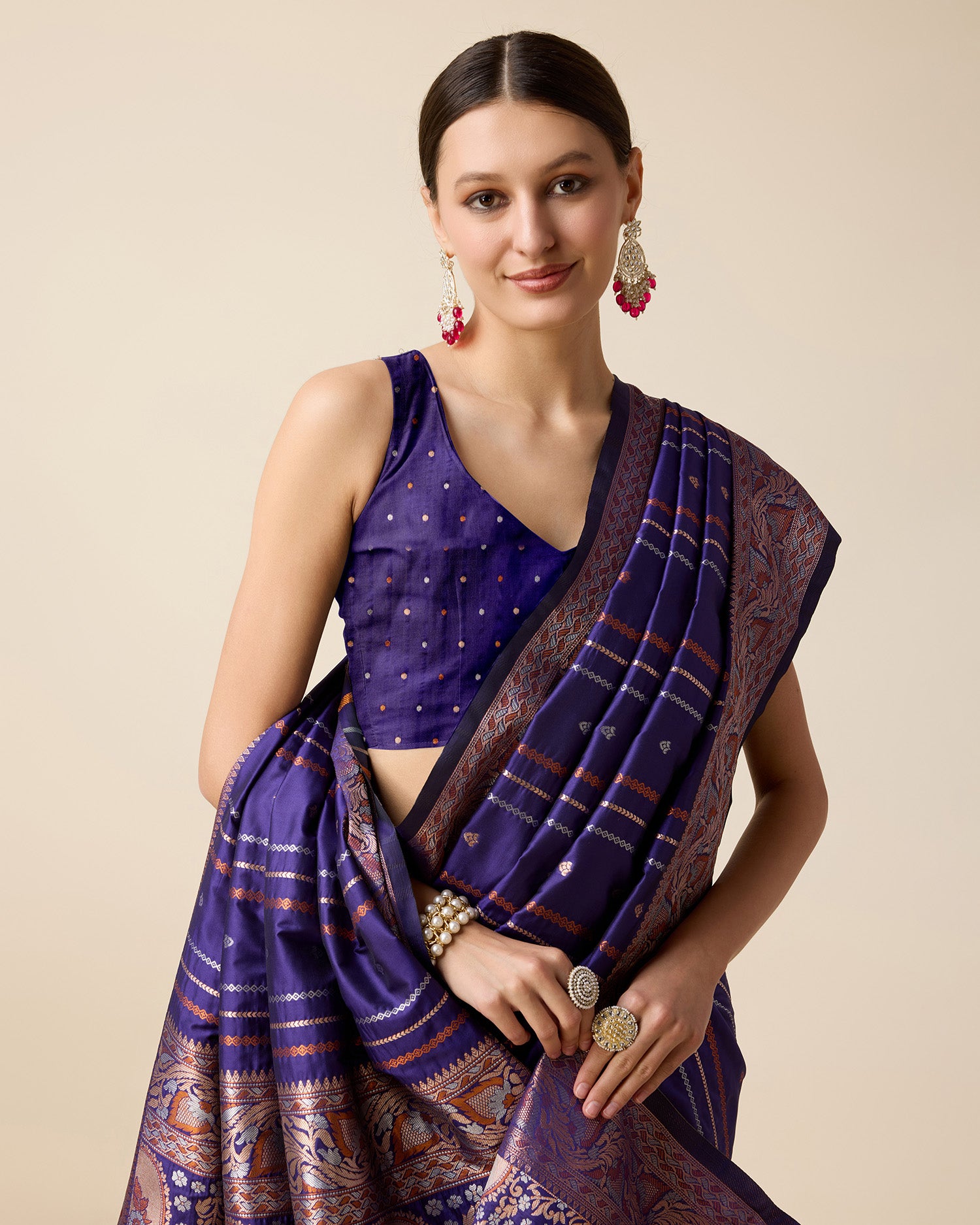 Vedant Vastram Soft Litchi Silk Banarasi Silk Saree - Violet - Distacart