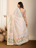 Thumbnail for Vedant Vastram Maslin Cotton Printed & Hand work Fancy Saree - White - Distacart