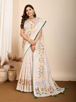Thumbnail for Vedant Vastram Maslin Cotton Printed & Hand work Fancy Saree - White - Distacart