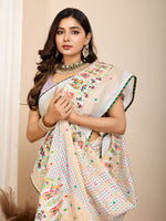 Thumbnail for Vedant Vastram Maslin Cotton Printed & Hand work Fancy Saree - White - Distacart