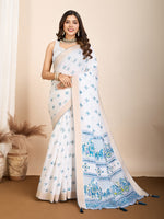 Thumbnail for Vedant Vastram Maslin Cotton Printed & Hand work Fancy Saree - Blue - Distacart