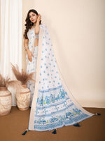 Thumbnail for Vedant Vastram Maslin Cotton Printed & Hand work Fancy Saree - Blue - Distacart