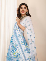 Thumbnail for Vedant Vastram Maslin Cotton Printed & Hand work Fancy Saree - Blue - Distacart