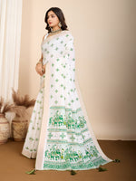 Thumbnail for Vedant Vastram Maslin Cotton Printed & Hand work Fancy Saree - Green - Distacart