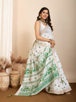 Thumbnail for Vedant Vastram Maslin Cotton Printed & Hand work Fancy Saree - Green - Distacart