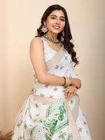 Thumbnail for Vedant Vastram Maslin Cotton Printed & Hand work Fancy Saree - Green - Distacart