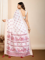 Thumbnail for Vedant Vastram Maslin Cotton Printed & Hand work Fancy Saree - Pink - Distacart