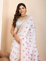 Thumbnail for Vedant Vastram Maslin Cotton Printed & Hand work Fancy Saree - Pink - Distacart