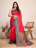 Thumbnail for Vedant Vastram Soft Litchi Silk Kanjeevaram Silk Saree - Rani - Distacart