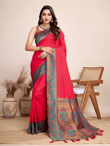 Vedant Vastram Soft Litchi Silk Kanjeevaram Silk Saree - Rani - Distacart