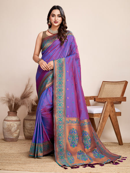 Vedant Vastram Soft Litchi Silk Kanjeevaram Silk Saree - Violet - Distacart