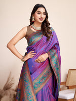 Thumbnail for Vedant Vastram Soft Litchi Silk Kanjeevaram Silk Saree - Violet - Distacart