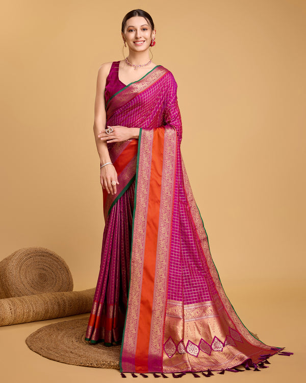 Vedant Vastram Soft Litchi Silk Banarasi Silk Saree - Rani - Distacart