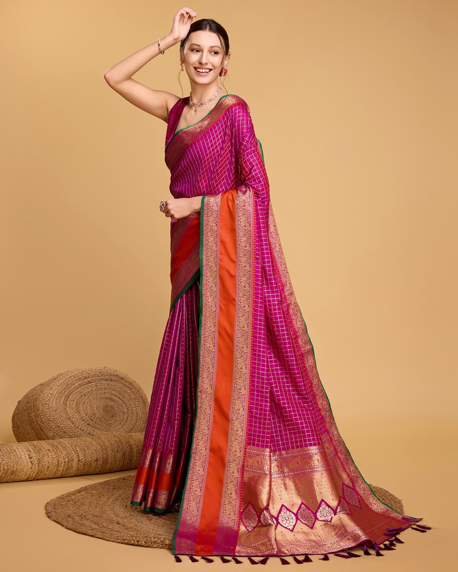 Vedant Vastram Soft Litchi Silk Banarasi Silk Saree - Rani - Distacart