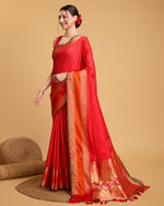 Thumbnail for Vedant Vastram Soft Litchi Silk Banarasi Silk Saree - Red - Distacart