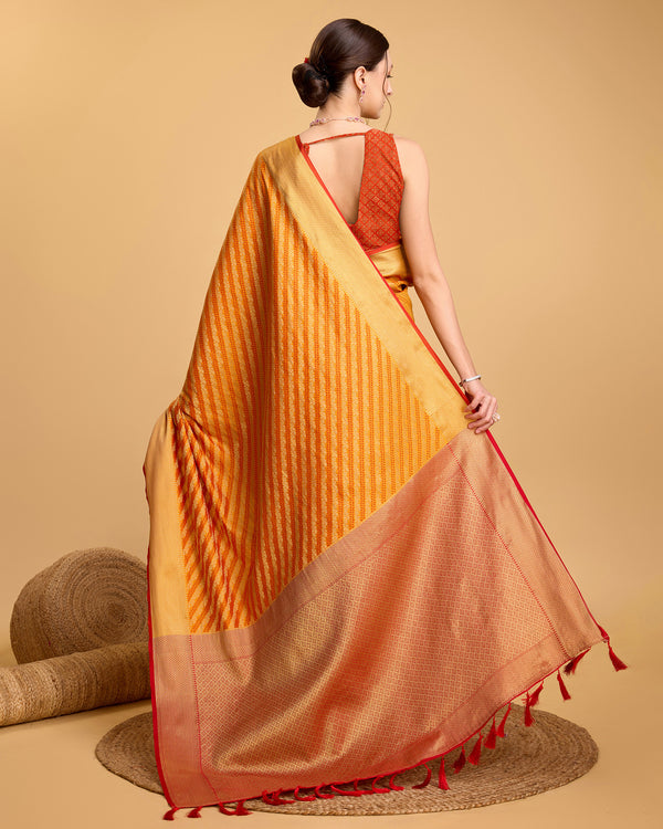 Vedant Vastram Soft Litchi Silk Kanjeevaram Silk Saree - Mustard - Distacart