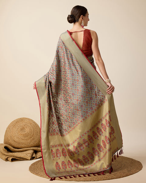 Vedant Vastram Soft Litchi Silk Kanjeevaram Silk Saree - Maroon - Distacart