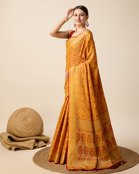 Vedant Vastram Soft Litchi Silk Kanjeevaram Silk Saree - Mustard - Distacart