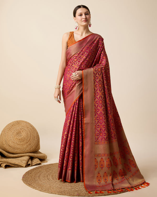 Vedant Vastram Soft Litchi Silk Kanjeevaram Silk Saree - Rani - Distacart