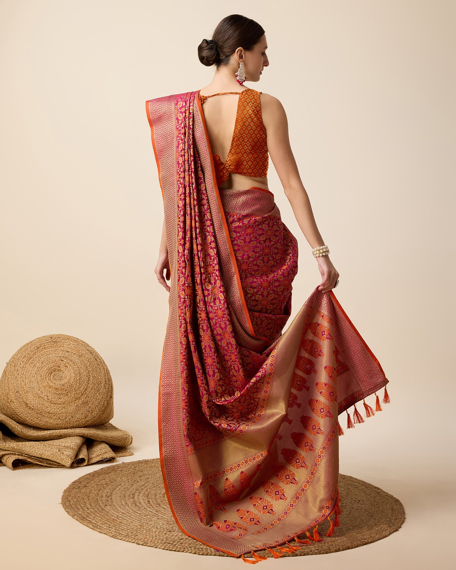 Vedant Vastram Soft Litchi Silk Kanjeevaram Silk Saree - Rani - Distacart