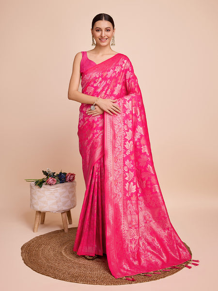 Vedant Vastram Soft Litchi Silk Banarasi Silk Saree - Magenta - Distacart