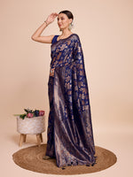 Thumbnail for Vedant Vastram Soft Litchi Silk Banarasi Silk Saree - Navy - Distacart