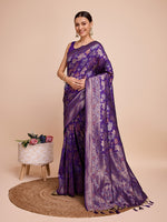 Thumbnail for Vedant Vastram Soft Litchi Silk Banarasi Silk Saree - Violet - Distacart