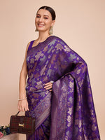 Thumbnail for Vedant Vastram Soft Litchi Silk Banarasi Silk Saree - Violet - Distacart