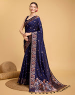 Thumbnail for Vedant Vastram Soft Litchi Silk Banarasi Silk Saree - Navy - Distacart