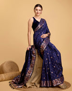Thumbnail for Vedant Vastram Soft Litchi Silk Banarasi Silk Saree - Navy - Distacart