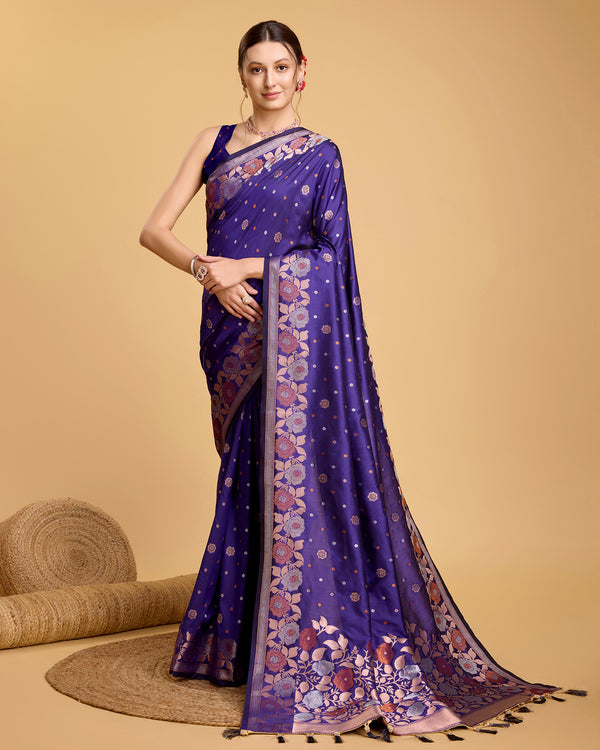 Vedant Vastram Soft Litchi Silk Banarasi Silk Saree - Violet - Distacart