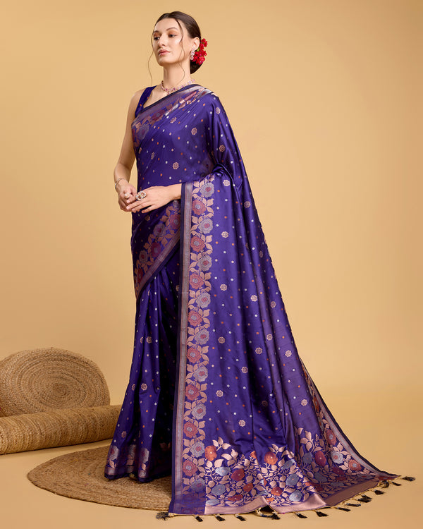 Vedant Vastram Soft Litchi Silk Banarasi Silk Saree - Violet - Distacart