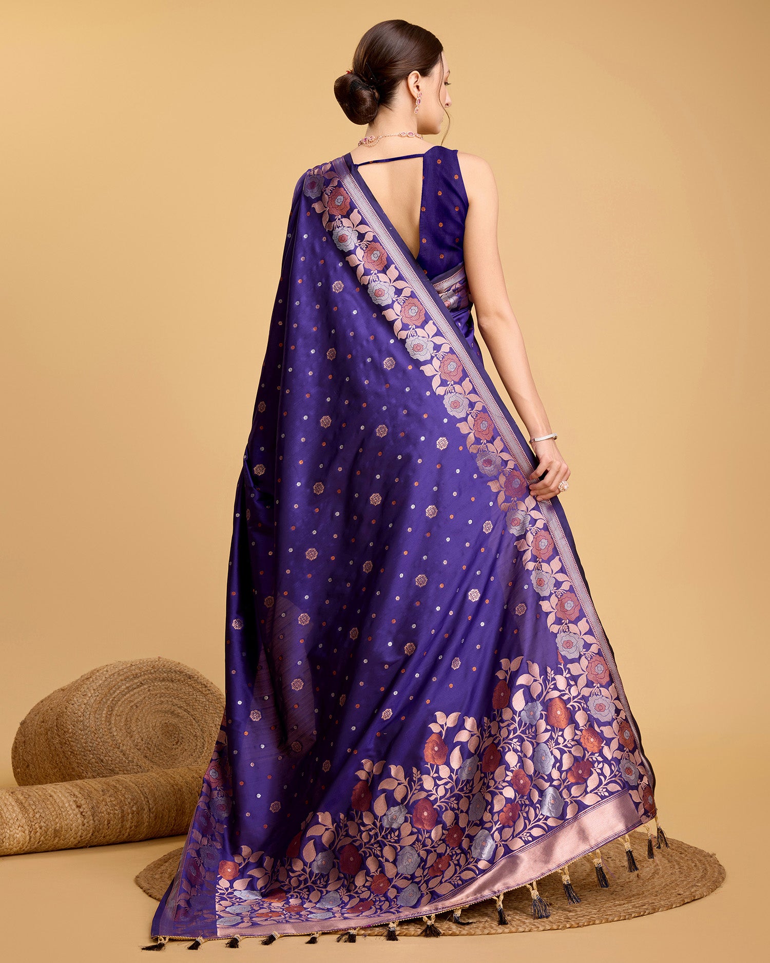 Vedant Vastram Soft Litchi Silk Banarasi Silk Saree - Violet - Distacart